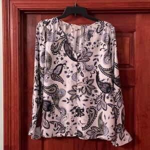 LOFT Black and White Tie Front Blouse